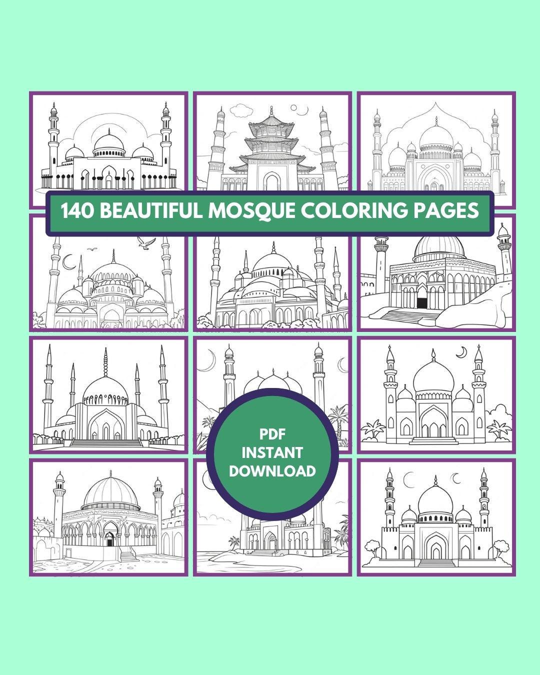 Mosque Coloring Book: 140 Masjid Designs, Muslim Kids (PDF Pattern ...