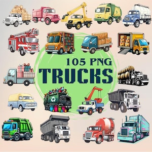 105 Trucks Clipart Bundle, Pickup Truck Clipart, Transportation Illustrations, Vehicles Clip Art, Transparent PNG Graphics, Truck Stickers