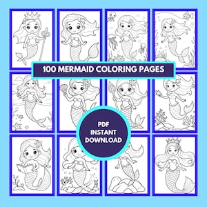 Mermaid Coloring Book: 100 Simple and Joyful Coloring Pages - A Fun and Magical Underwater Adventure with Mermaid Coloring Pages for Kids