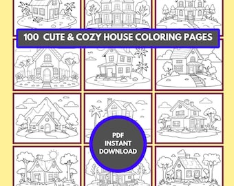 100 Cute & Cozy Houses Coloring Pages | House Front Side, House Coloring, Cartoon House, Relaxing Coloring | Fun Printable Coloring Book