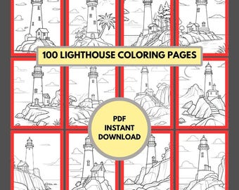 100 Lighthouse Coloring Pages: Coastal Relaxation (PDF Pattern)