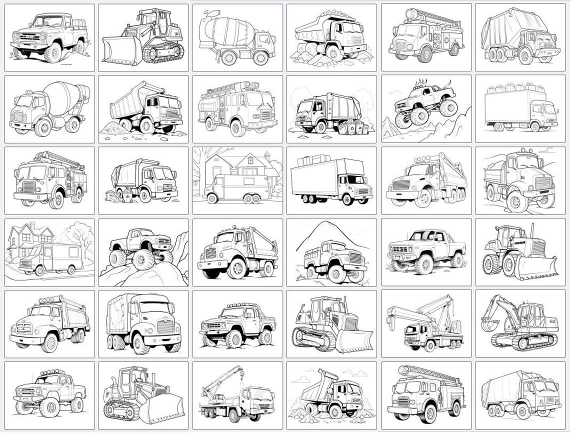 100 Truck Coloring Pages: Monster Trucks, Fire Trucks, More! (PDF) - Etsy