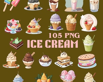 Watercolor Ice Cream Clipart Bundle, Dessert PNG Graphics (Digital Download)