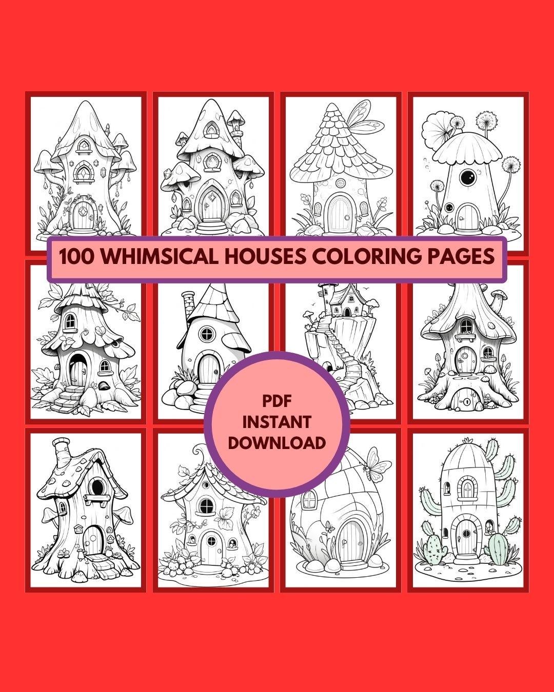 100 Whimsical Houses Coloring Pages | Fantasy Houses Coloring Book ...