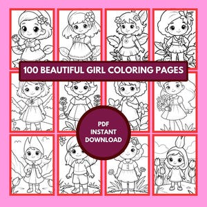 Beautiful Girls Collection Coloring Book – 100 Girl Coloring Pages for Girls and Teens, Instant Download, Cute Girls Digital Coloring Pages