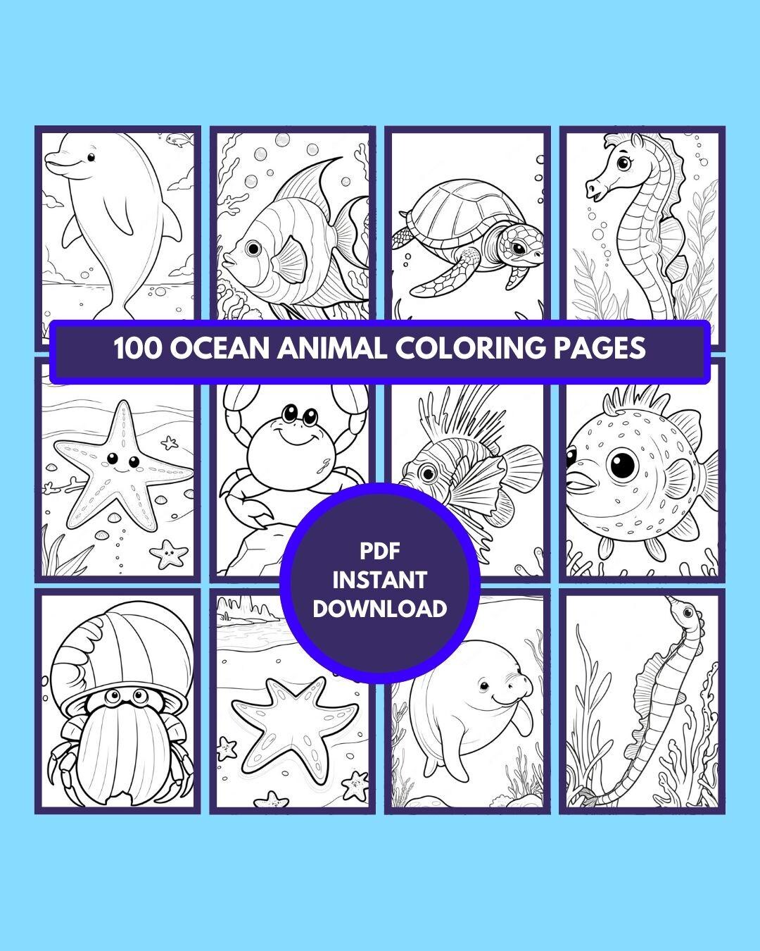 Ocean Coloring Book for Kids: 100 Ocean Animal Coloring Pages, Bold and ...