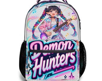 Demon Hunters Music Art Backpack – Colorful Fantasy Guitarist Design, Anime-Inspired School Bag, Unique Artist Merch