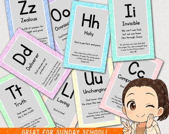 ABC of God’s Character Flash Cards, Christian Resources, Bible Study, Lesson Plans, Sunday School Bulletin Board, Children Church, Alphabet