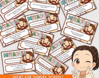 80 tarjetas de estudio de las Escrituras sobre la metanoia, recursos cristianos, estudio bíblico, planes de lecciones, tablón de anuncios de la escuela dominical, actividad para niños en la iglesia.