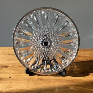 Large Crystal Dessert Plate 70s / Beautiful Cake Platter / Heavy Crystal Serving Plate / Antique Plate / Table Decor
