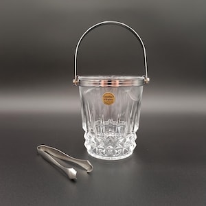 Eleganckie francuskie kryształowe wiaderko do lodu d’Arques Vintage z szczypcami do lodu / Vintage Barware / Dekoracja wózka barowego / Pomysł na prezent