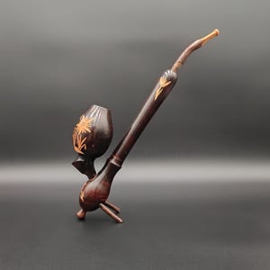 Vintage Hand Carved Big Wooden Pipe / Folk Art Pipe / Tobacco Long Pipe / Gift For Smokers / Office Decor