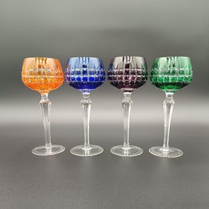 Set of 4 Vintage Crystal Wine Glasses / Römer Glasses / Colorful Crystal Glasses / Table Decor / Crystal Collectors / Gift Idea