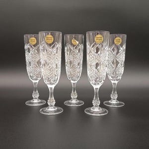 Vintage 24% Lead Crystal D'Arques Champagne Glasses / Set of 5 Crystal Glasses / French Vintage Barware / Collectible Glasses / Gift Idea