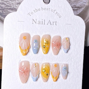 3D Starfish Press-On Nails: Tropical Beach Shell Nail Art