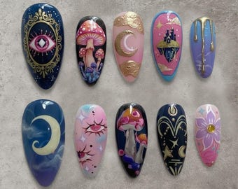 Mystic Dream Press On Nails: Handgemachte Witchy Fantasy Nail Art