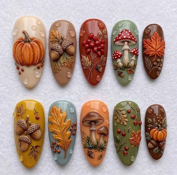 20 Thanksgiving Nail Ideas for a Festive Fall Manicure 7 Woodland Harvest Textures