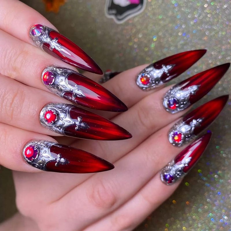 Dark Red Nails Handmade - Etsy