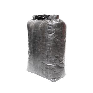 May include: A silver dry bag with a black zipper and buckle closure. The bag is made of a waterproof material and is designed for outdoor activities.