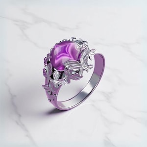 Stylish Purple Gem Silver Cosplay Rings, Animal Opening Adjustable Butterfly Rings, Anime Cosplay Girls Accessories Gift