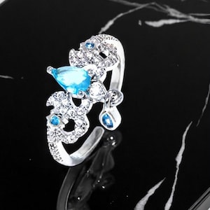 Blue Gem Anime Ring: Adjustable Silver Cosplay Jewelry
