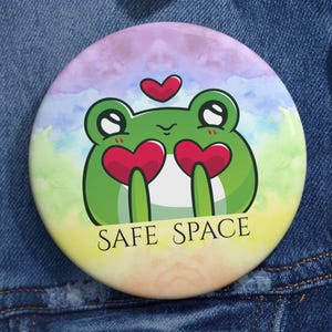 Botón de Espacio Seguro LGBTQ+ / Pin de Defensa del Orgullo y la Inclusión (2,25" y 3")