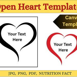 Open Heart Template Bundle, Heart SVG in Multiple Colors, DIY Valentine Card, Canva Editable, Cricut Cut File, Laser Cut Heart Design, canva