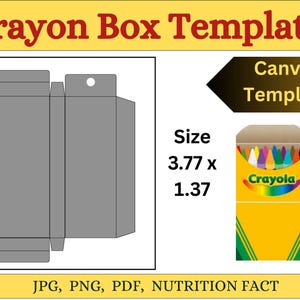 Crayon Box Template 3.77"x1.37" | Mini Crayon Box SVG| Editable Crayon Box | DIY Crayon Party Favor | Crayon Label Template| Canva template.