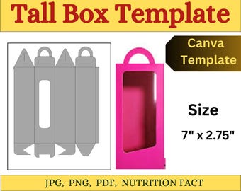 Tall Treat Box Template: Party Favor SVG, Canva Editable (PDF)