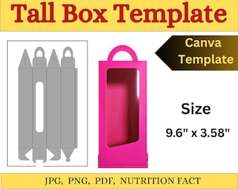 Tall Treat Box Template: SVG, PNG, PDF, Canva Editable (Instant Download)