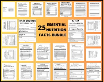 Modelli di etichette nutrizionali modificabili: bomboniere fai da te (Canva, download immediato)