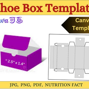 Mini Shoe Box Template 2.5&quot;x1.4&quot;| Shoe Box SVG | DIY Favor Box | Printable Gift Box | Editable Canva Box | Cricut Cut File| Instant Download