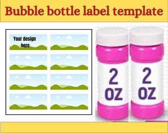 Bearbeitbare Blasenflaschen-Etikettenvorlage: Partygeschenke (Digitaler Download, Canva/Cricut-fertig)
