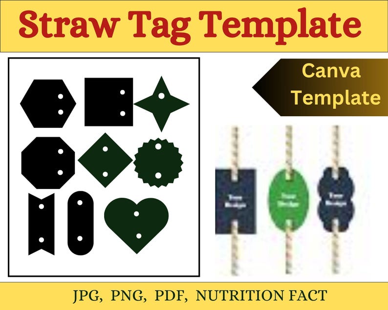 Straw Shape Border Editable Party Straw Tag Template, SVG PNG PDF Canva (digital Download ...