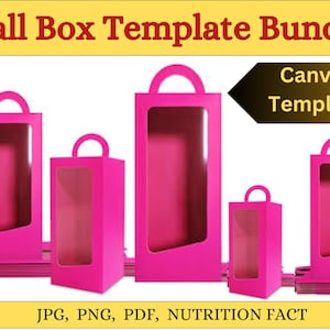 Tall Box Template Bundle| 5 Sizes Gift Box SVG| Editable Treat Box| Canva Box Template| Cricut Box| 2 Free Nutrition Facts| Party favors tem
