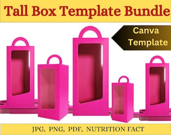 Tall Gift Box Template Bundle: 5 Sizes, Editable Canva SVG (PDF)
