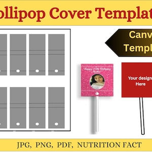 Editable Lollipop Cover Template: Party Favor Candy Label (SVG, PDF, PNG)