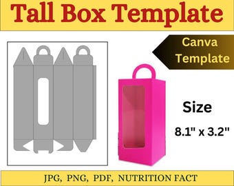 Tall Treat Box Template | Party Favor SVG, Canva Editable (Printable)