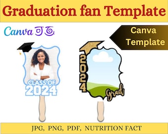Graduation Fan Template| DIY Editable Hand Fan| Personalized Graduation Party Favor| Printable Fan Design Instant Download| Graduation Gift.