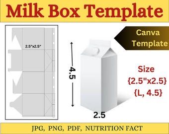 Plantilla de caja de cartón de leche DIY / Embalaje editable para regalos (SVG, PNG, DXF y PDF)