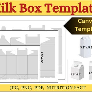 Milk Box  bundle Template| Milk Carton SVG| DIY Favor Box| Printable Milk Box| Party Favor Box| Gift Box Template| Canva | Instant Download.