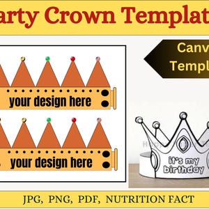 Party Crown Template, Printable Crown SVG, Birthday Crown Template, DIY Paper Crown, Royal Crown Hat, Canva Editable Party Favor, party svg.
