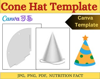 DIY Party Cone Hat Template: Editable Canva SVG (Instant Download)