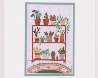 Shelf Satin Stitch Kit Living Corner, Cozy Home Embroidery, Bookshelf Needlework, Interior Decor