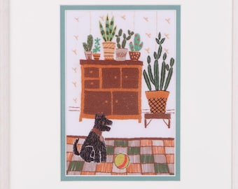 Puppy Embroidery Kit, Satin Stitch Living Corner Scene, Medium Needlework Craft