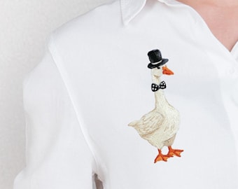 Goose Top Hat Embroidery Kit, Funny Goose Needlepoint Pattern, Satin Stitch DIY Fashion Detail