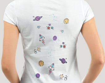 Space Embroidery Kit, Galaxy Repeat Design, Celestial Clothing (Water-Soluble Canvas)