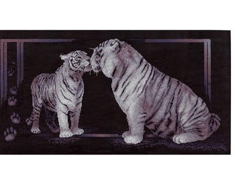 Tiger Couple Cross Stitch Kit, Minimalist Monochrome Animal Art, Romantic Design