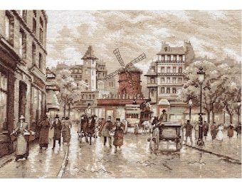 Paris Moulin Rouge Cross Stitch Kit, French Cityscape Needlework, Golden Collection Decor