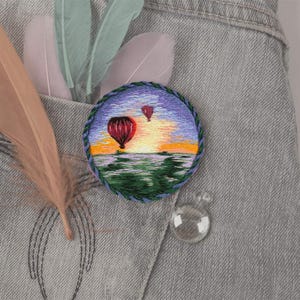 Satin stitch kit PANNA &quot;Air Balloons. Brooch&quot;, Handmade Embroidery Kit, Gift For Teen Crafters, Handmade Brooch, Fashion Accessory